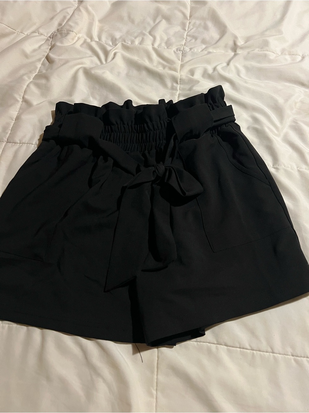 Grace Karin Black High-Waist Paperbag Tie Shorts